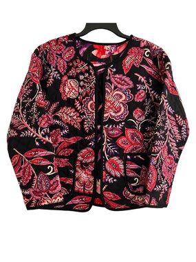 Long Sleeve Floral Quilted Reversible Jacket Black Pink Purple Size S